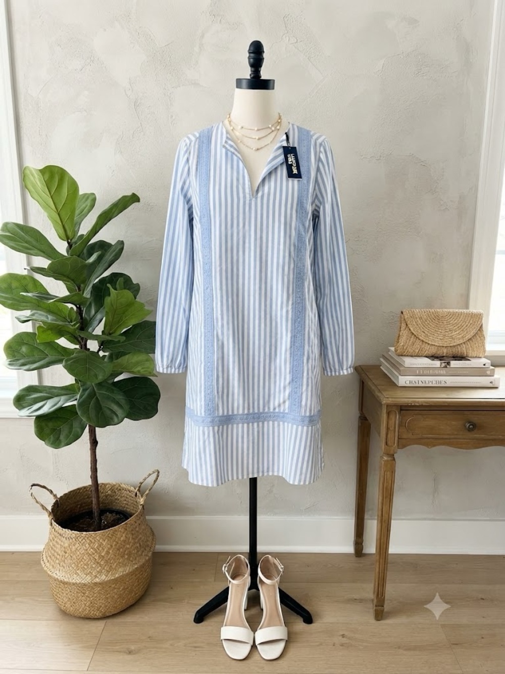 Lands' End Blue and White Striped V-Neck Tunic